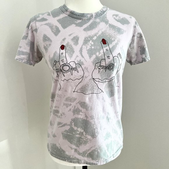 ✨Upcycled | NastyGal | Flip 'Em Off Relaxed Graphic T Shirt | Small | Blue/Grey - Picture 7 of 10